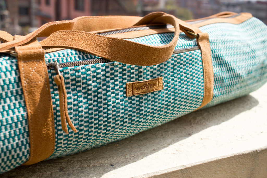 MUNIMUNI Aasha Zip Yoga Mat Bag by Woven - Green Finer Pattern