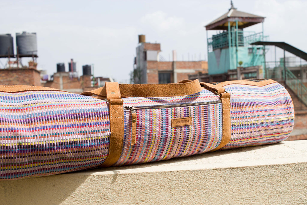 MUNIMUNI Aasha Zip Yoga Mat Bag by Woven - Light Purple Recycle-Pattern