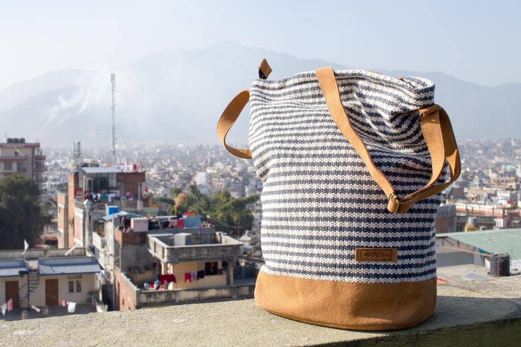 Daily bag - Dark Blue-Grey /White Thicker Stripe - MuniMuni