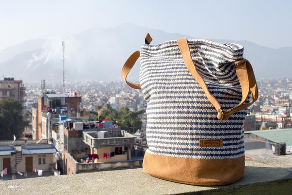 Daily bag - Dark Blue-Grey /White Thicker Stripe - MuniMuni