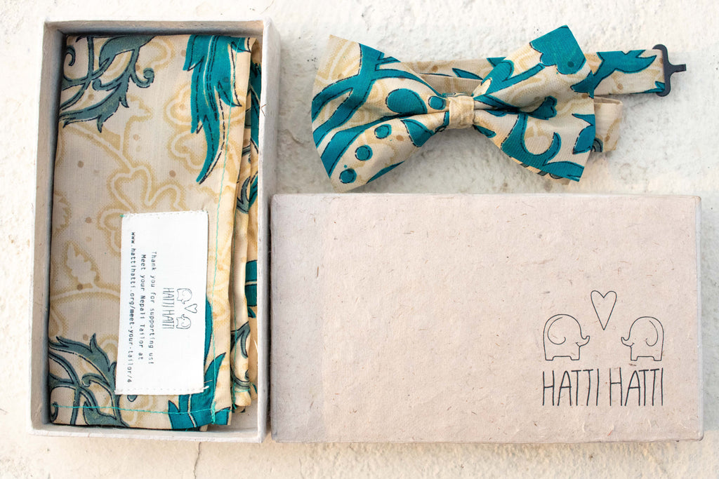 Bow Tie - Cream/ Turquoise - MuniMuni