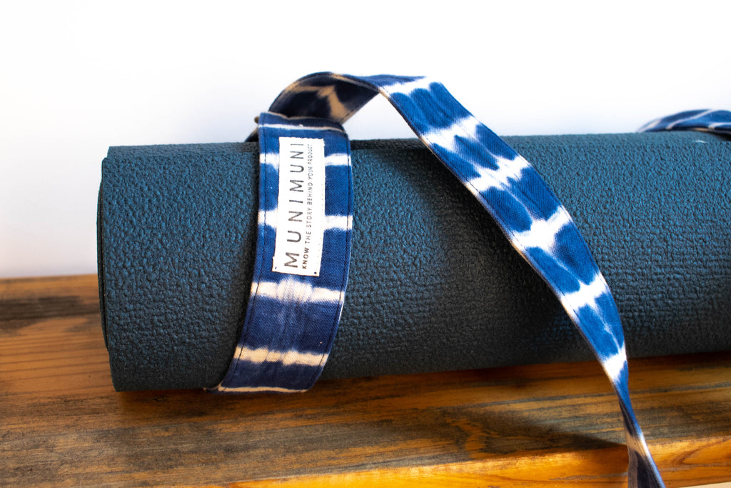 Tie Dye Yoga Carry Strap - Indigo Blue Stripe - MuniMuni