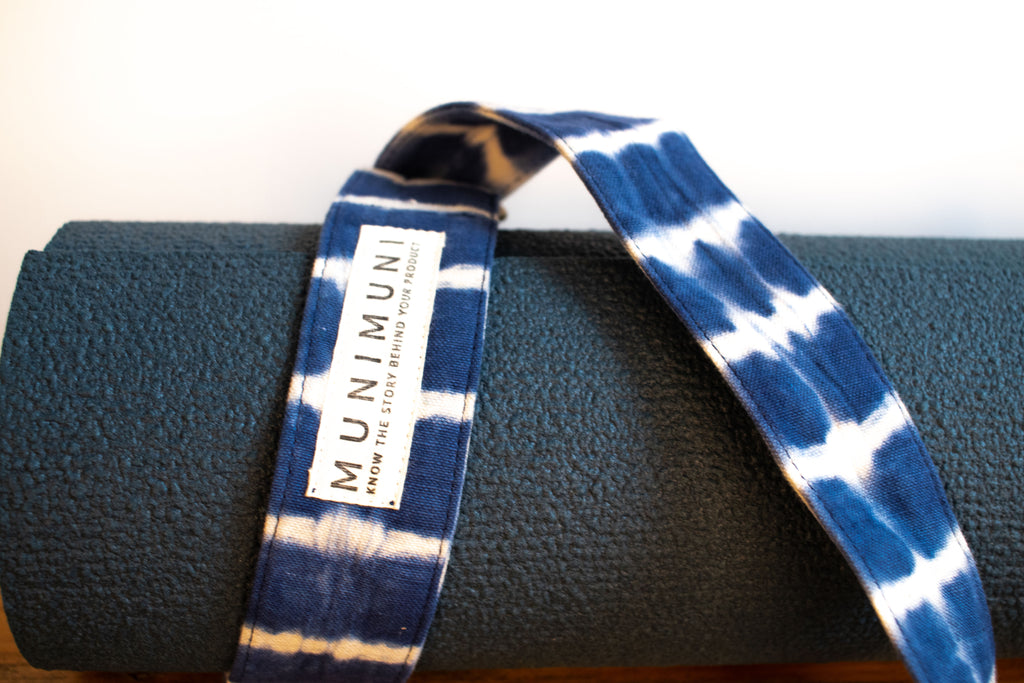 Tie Dye Yoga Carry Strap - Indigo Blue Stripe - MuniMuni