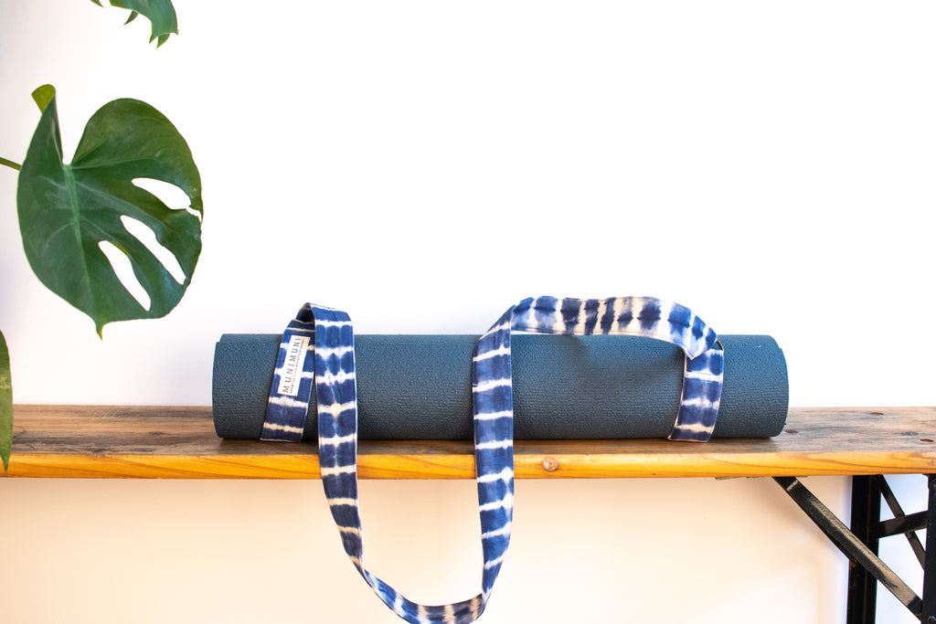 Tie Dye Yoga Carry Strap - Indigo Blue Stripe - MuniMuni