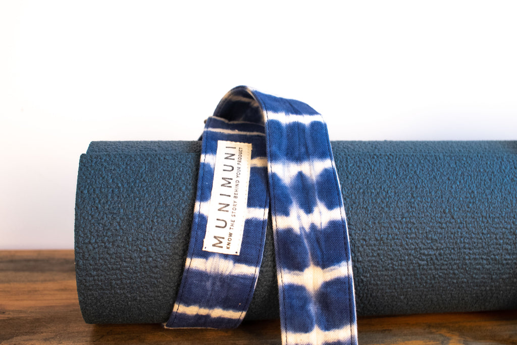 Tie Dye Yoga Carry Strap - Indigo Blue Stripe - MuniMuni