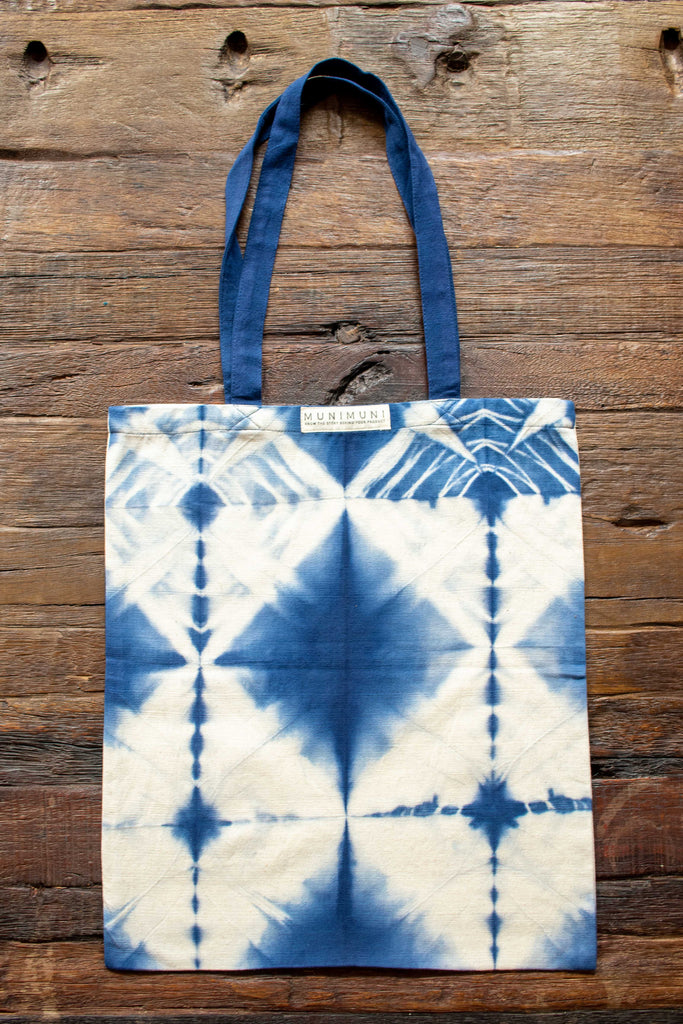 Tie Dye Tote Bag Small - Folded Indigo Blue - MuniMuni