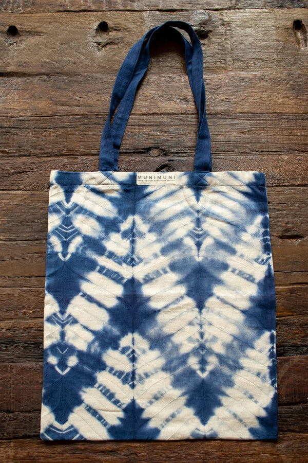Tie Dye Tote Bag Small - ZigZag Indigo Blue - MuniMuni