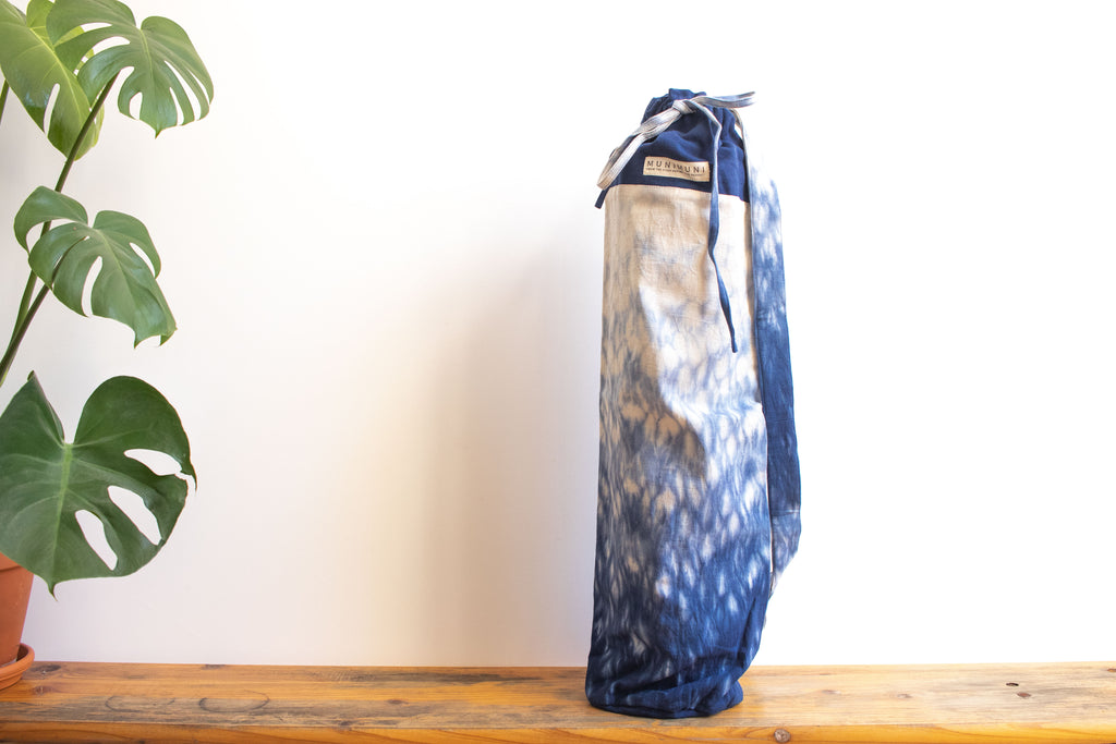 Tie Dye Yoga Mat Bag Raindrop Indigo Blue MuniMuni