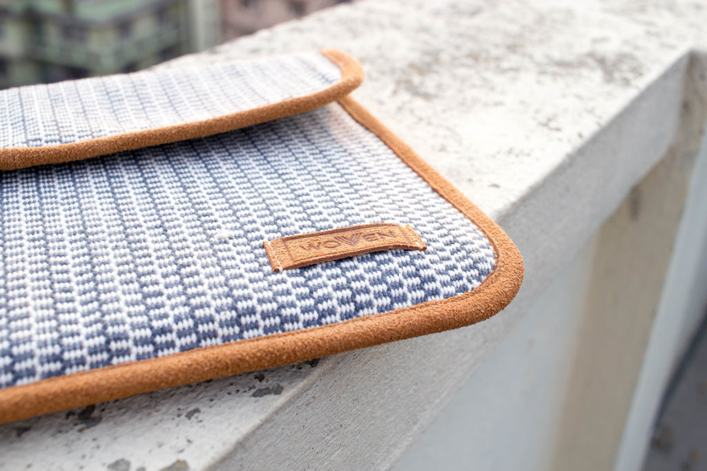 iPad Sleeve - Grey/ Blue/ White Finer Pattern - MuniMuni