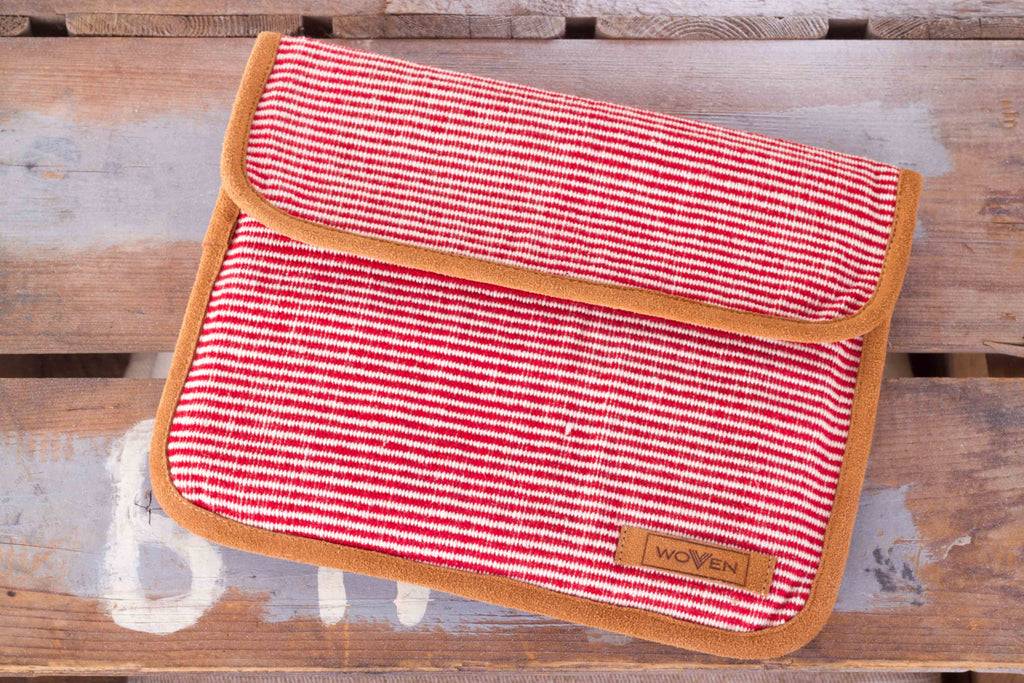 iPad Sleeve - Red/ White Finer Stripe Pattern - MuniMuni
