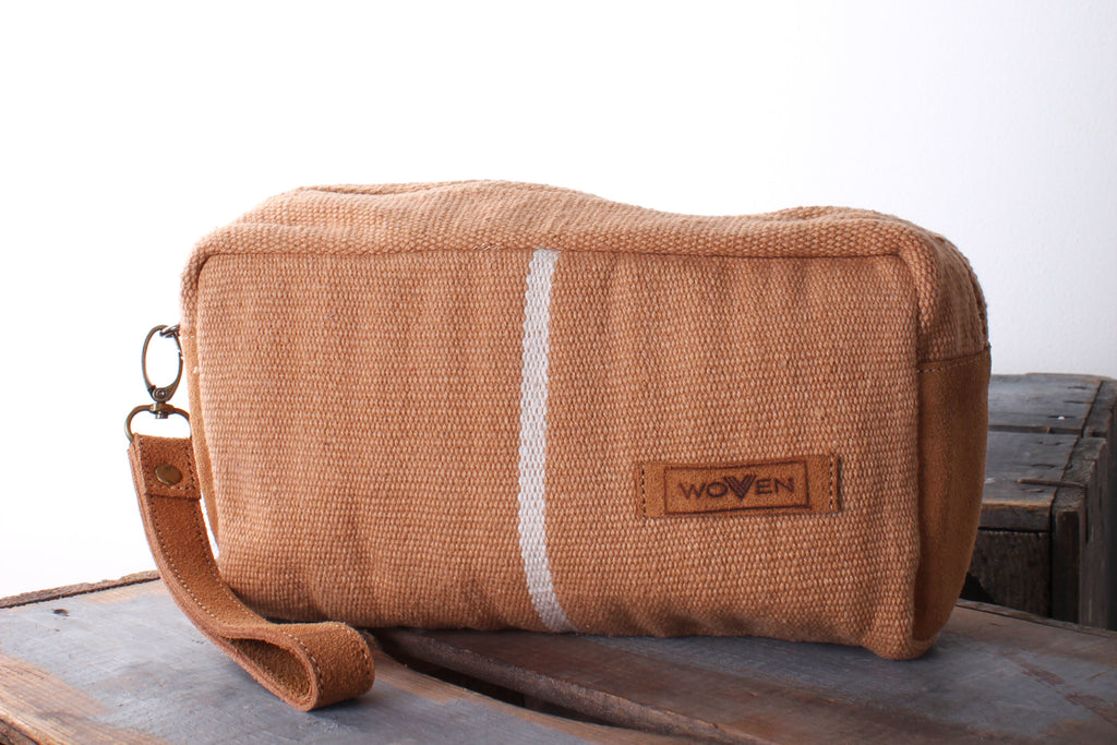 Make-Up Bag - Plain Brown and a Stripe - MuniMuni