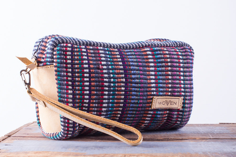 Make-Up Bag - Dark Mix Recycle Pattern (Smoother Leather) - MuniMuni