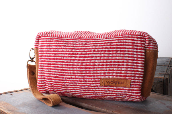 Make-Up Bag - Red/ White Finer Stripe Pattern - MuniMuni