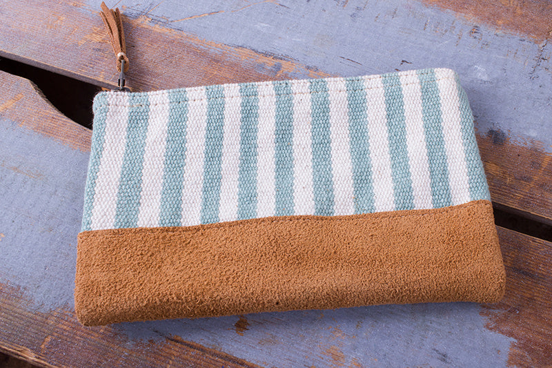 Zip Purse Small -  Mint Green/ White Stripe Pattern - MuniMuni