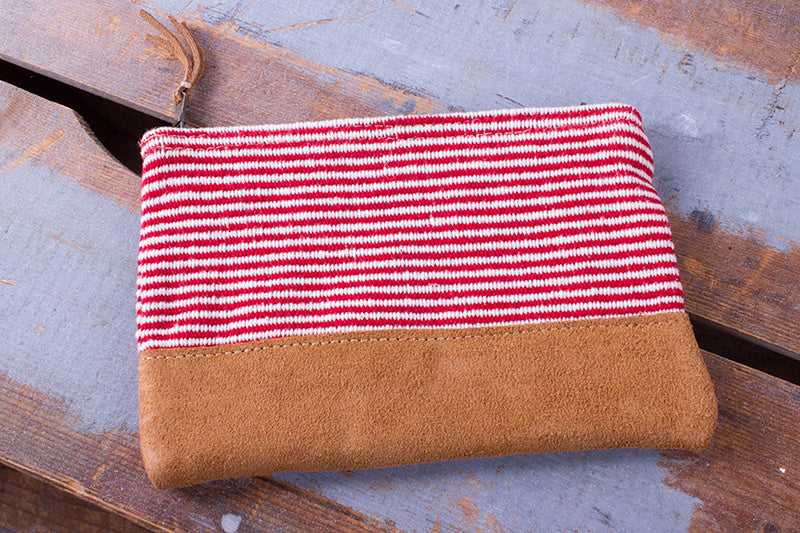 Zip Purse Small -  Red Finer Stripe Pattern - MuniMuni