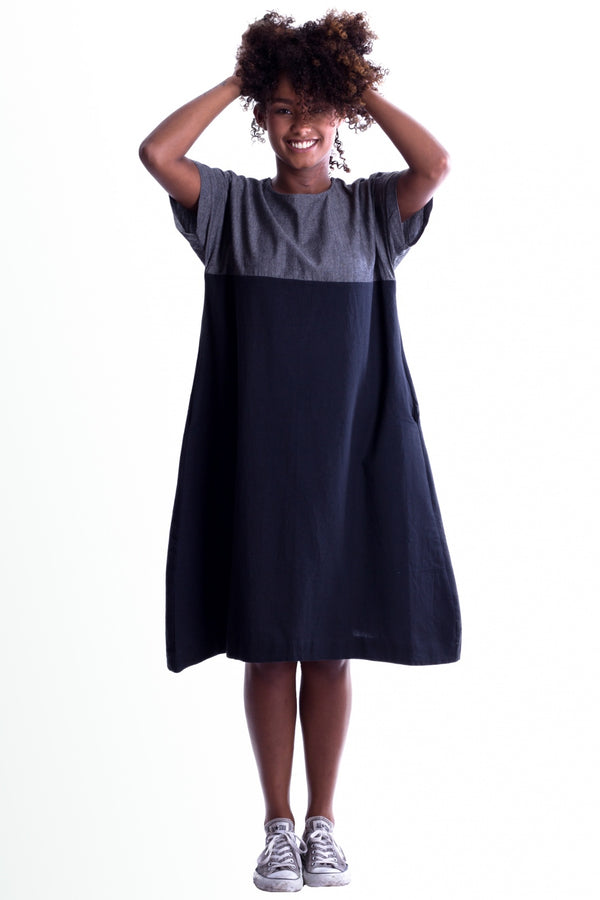 MuniMuni - 2 Color Dress - Black Grey - MuniMuni
