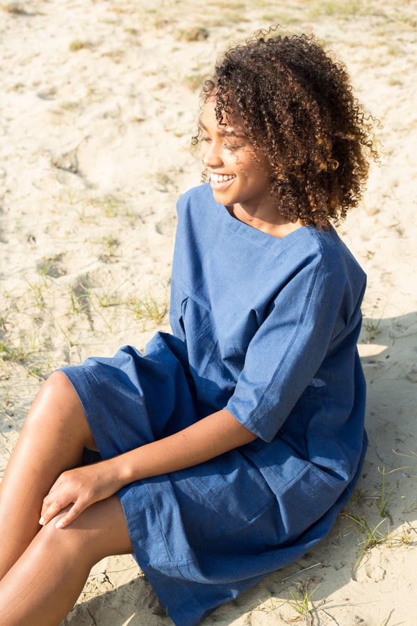 Drichu - Patch Dress - Indigo Blue