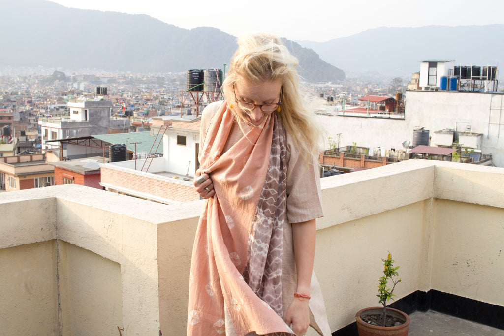 MuniMuni Tie Dye Scarf - Dot Old Pink/ Brown - MuniMuni