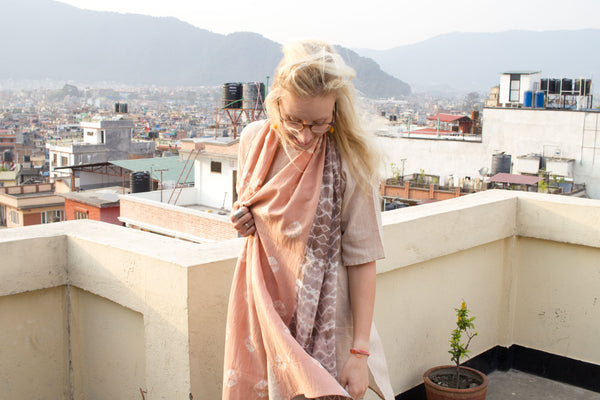 MuniMuni Tie Dye Scarf - Dot Old Pink/ Brown - MuniMuni