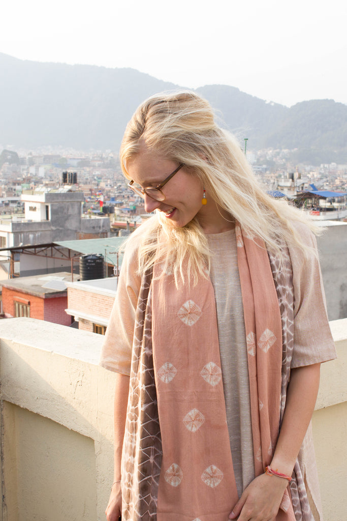 MuniMuni Tie Dye Scarf - Dot Old Pink/ Brown - MuniMuni