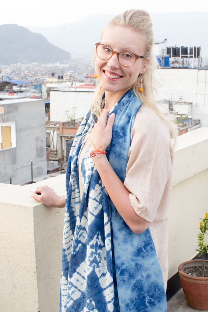 MuniMuni Tie Dye Scarf Zig Zag Indigo