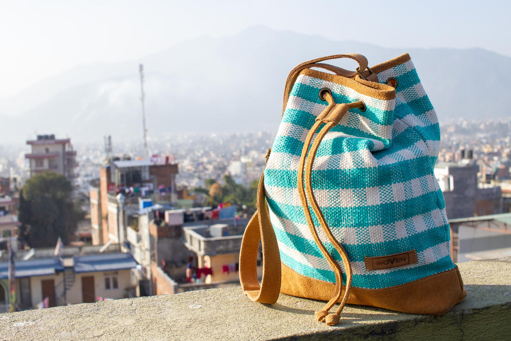 Muzza bag - Turquoise/ White Check Pattern - MuniMuni