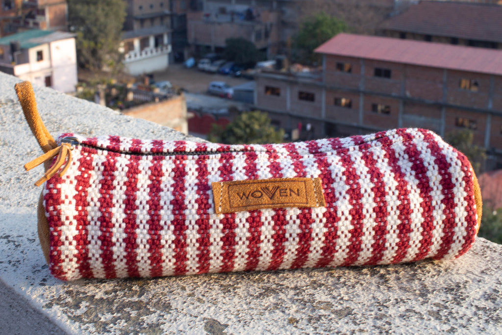 Pencil Case - Red/ White Thicker Stripe - MuniMuni