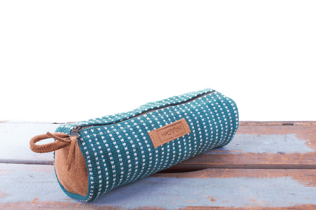 Pencil Case - Green/ White Finer Pattern - MuniMuni