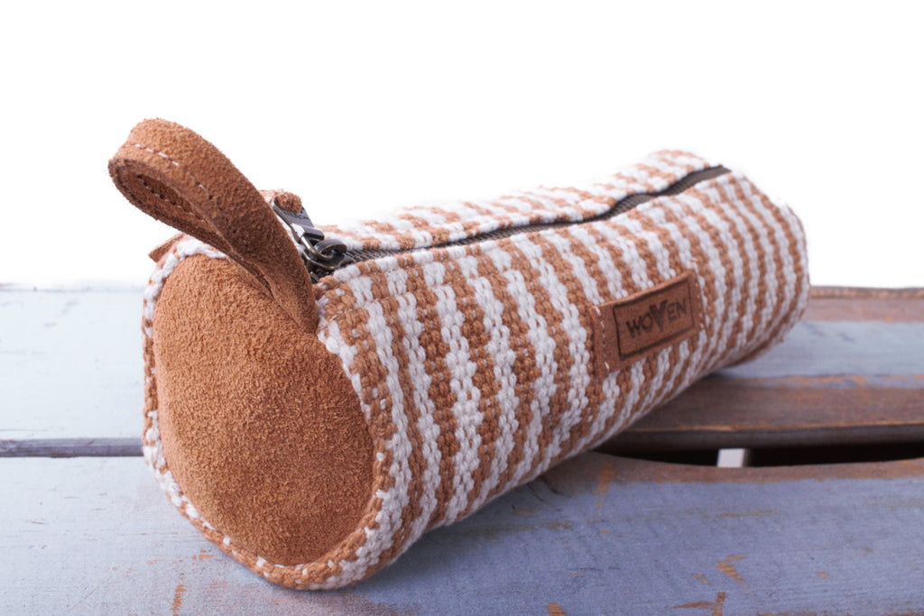Pencil Case - Light Brown/ White Thicker Stripe - MuniMuni