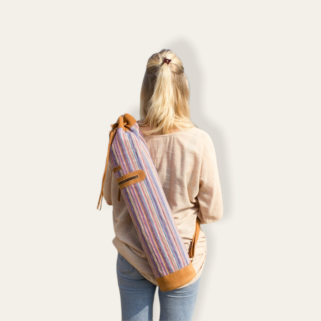 MUNIMUNI Aasha Top Yoga Mat Bag by Woven - Black/ White Thicker Stripe