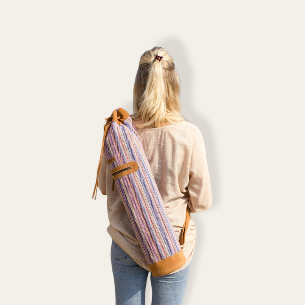 MUNIMUNI Aasha Top Yoga Mat Bag by Woven - Light Purple Recycle Pattern