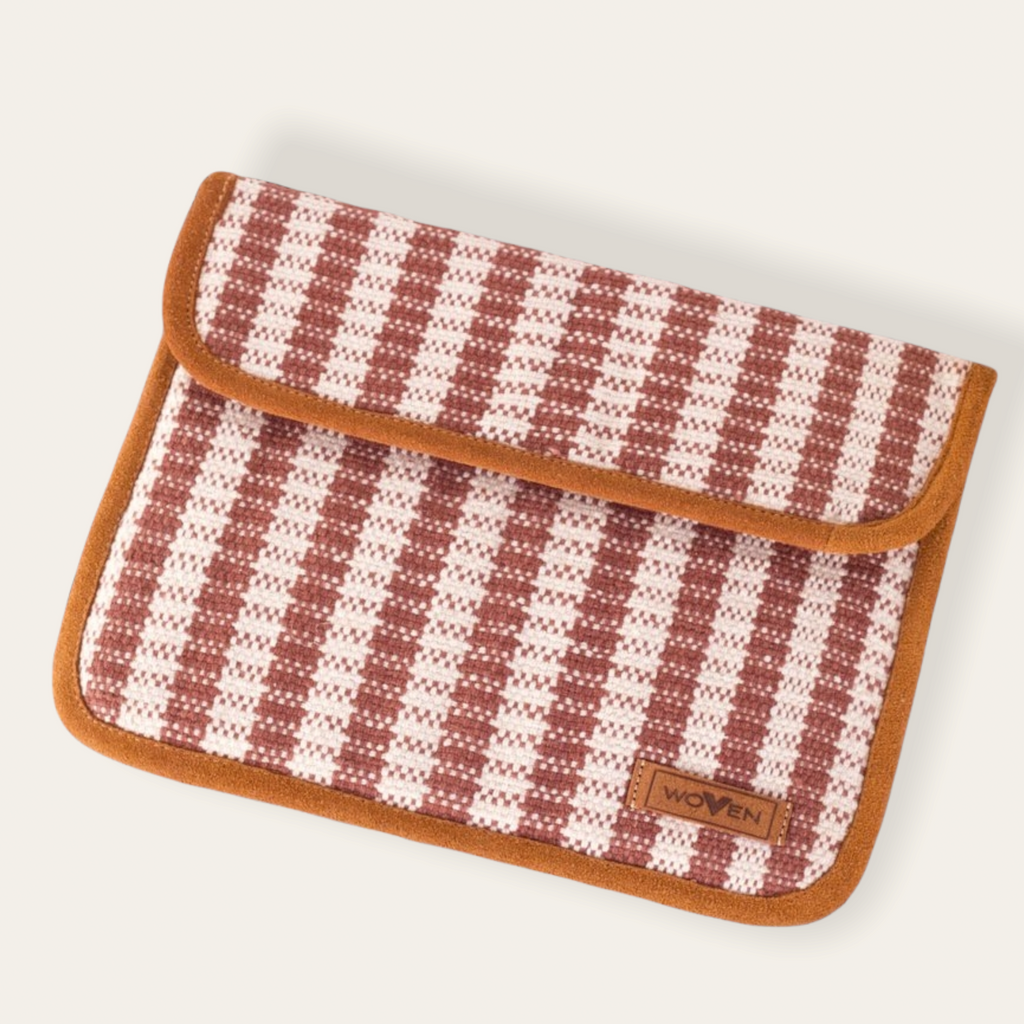 iPad Sleeve - Brown/ White Check Pattern