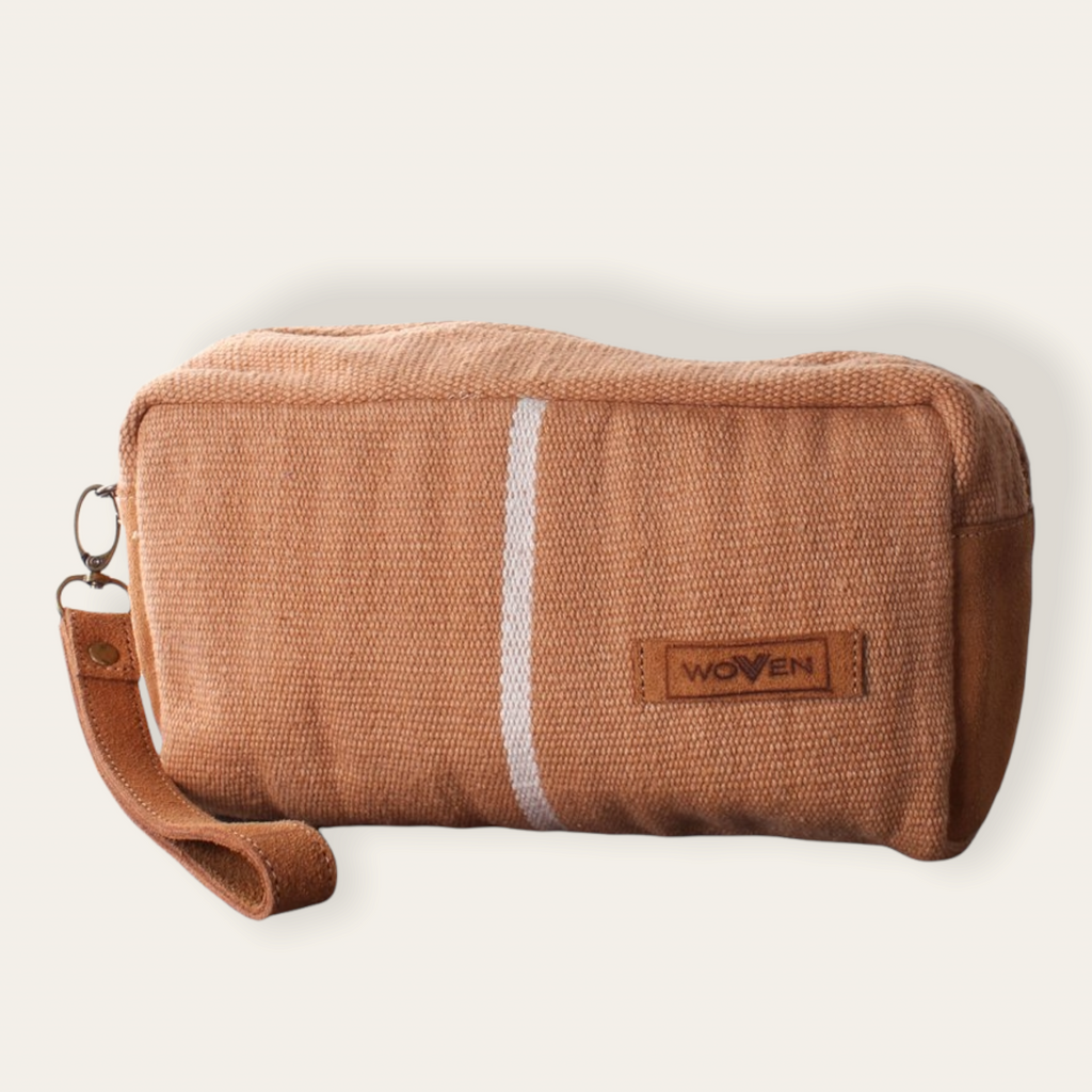 Make-Up Bag - Plain Brown and a Stripe