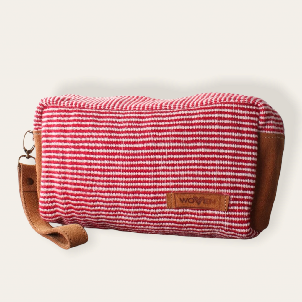 Make-Up Bag - Red/ White Finer Stripe Pattern