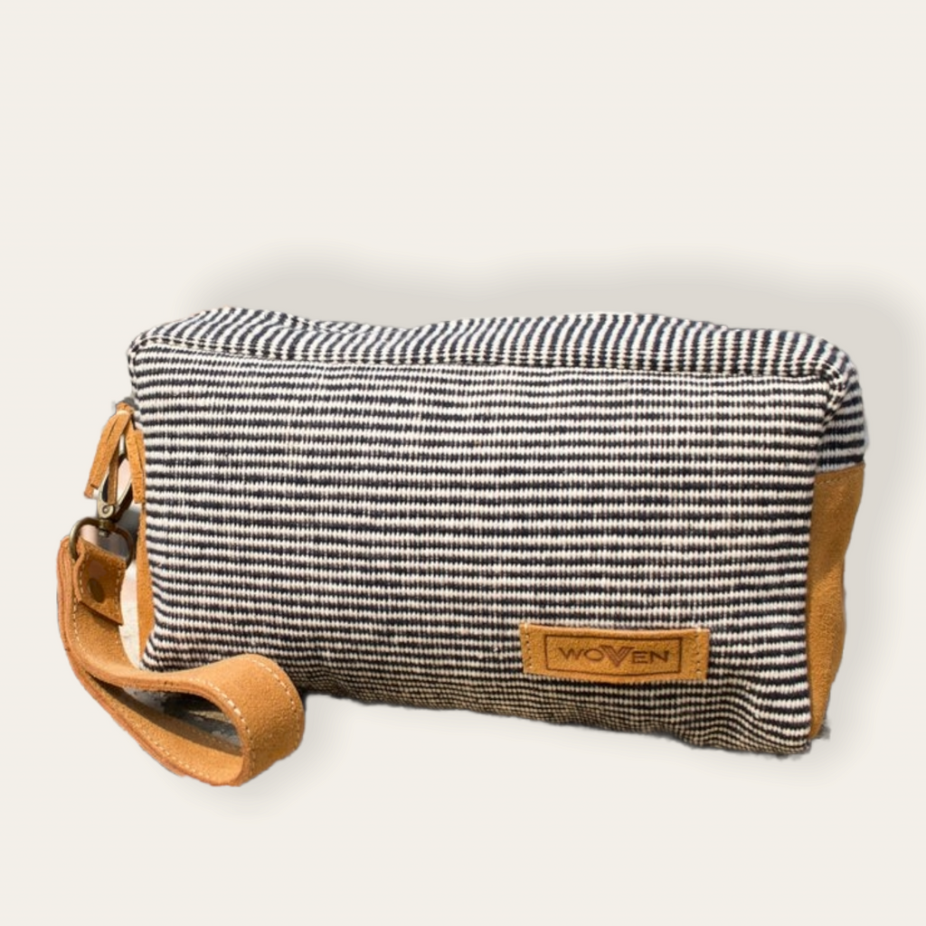 Make-Up Bag - Black/ White Finer Stripe Pattern