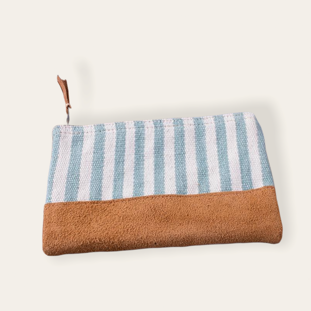 Zip Purse Small -  Mint Green/ White Stripe Pattern