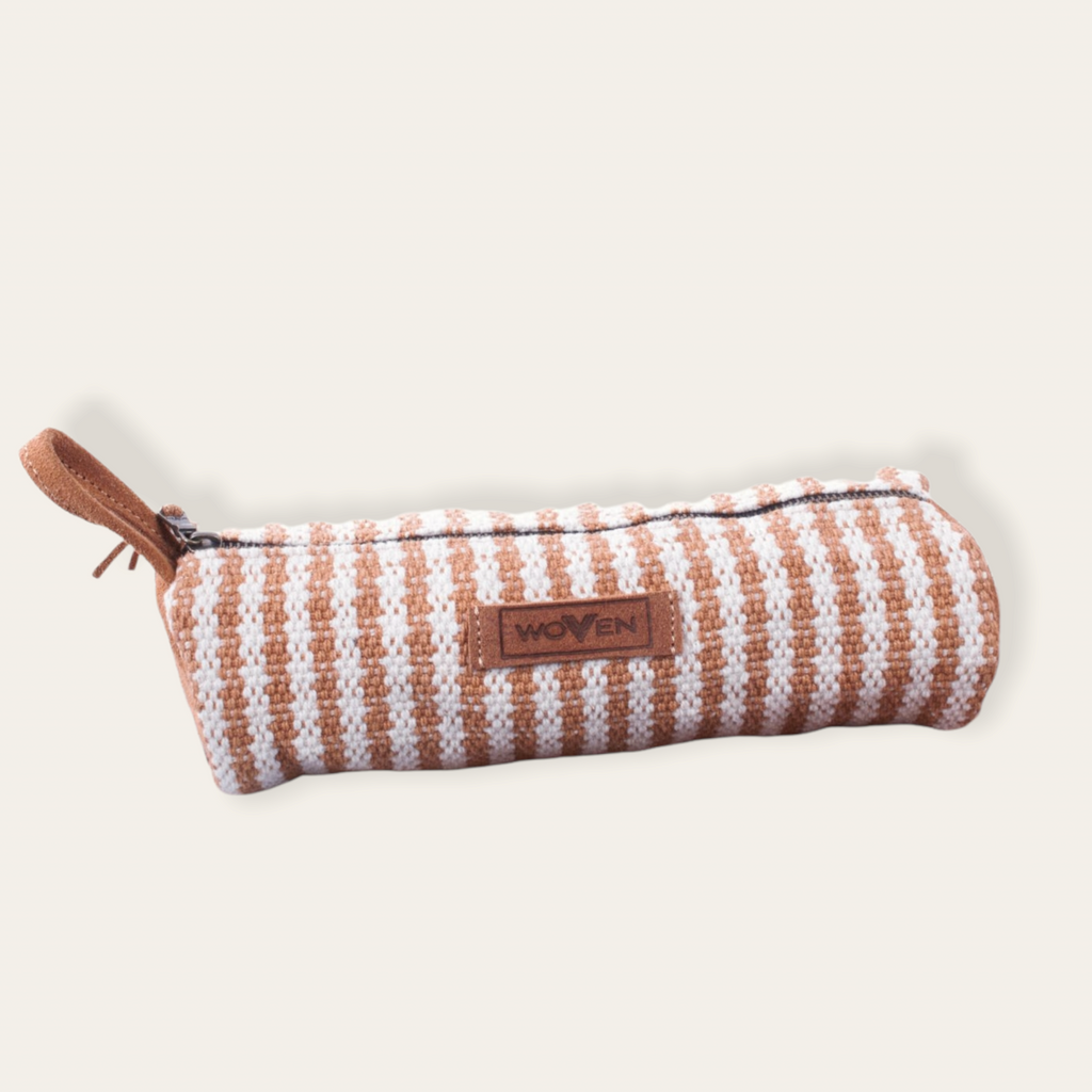 Pencil Case - Light Brown/ White Thicker Stripe