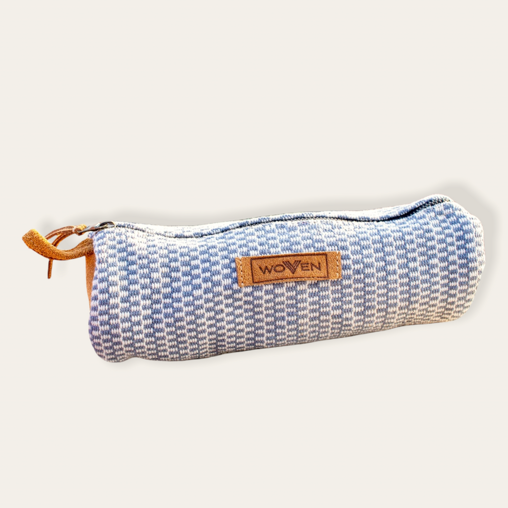 Pencil Case - Light Blue/ White Fine Pattern