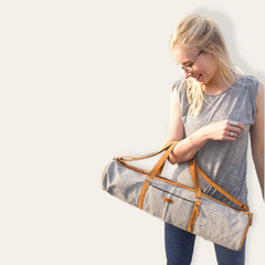 MUNIMUNI Aasha Zip Yoga Mat Bag by Woven - Grey/ Blue Finer Pattern