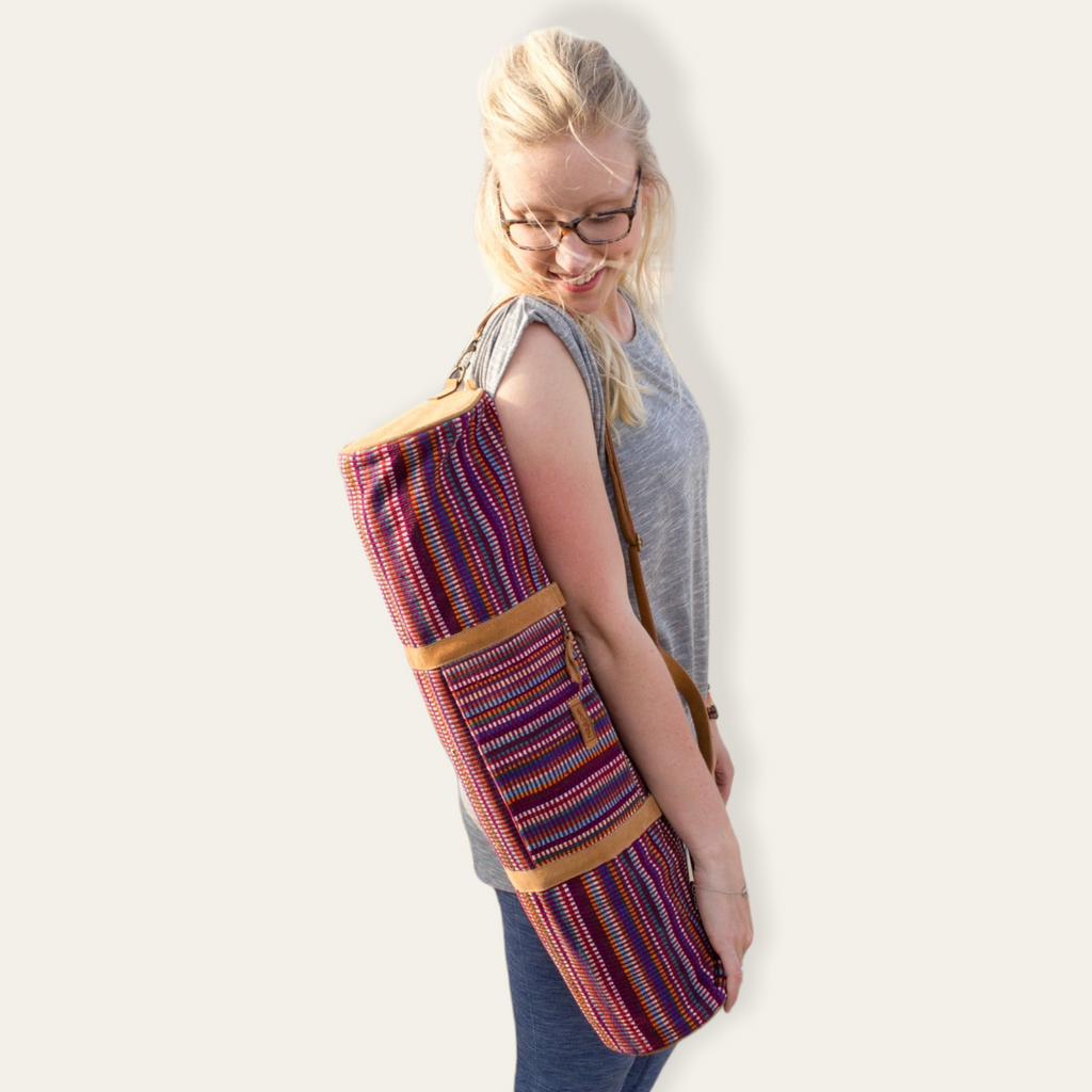 MUNIMUNI Aasha Zip Yoga Mat Bag by Woven - Purple Recycle Pattern
