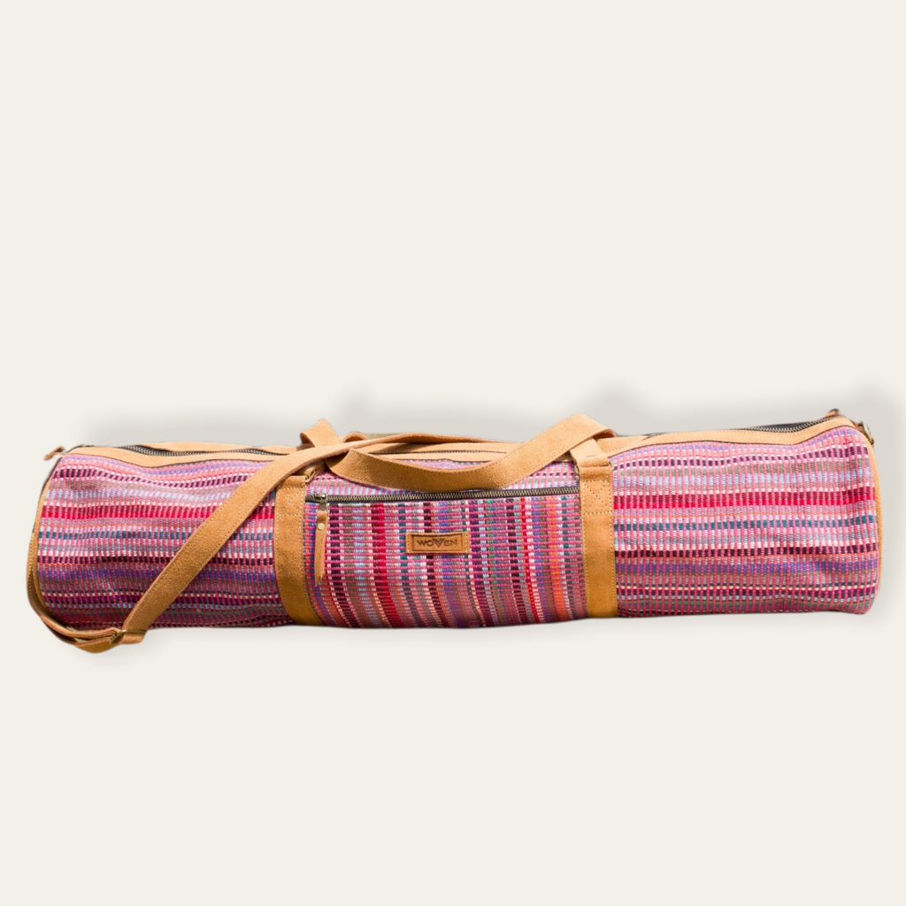 MUNIMUNI Aasha Zip Yoga Mat Bag by Woven - Fuchsia Recycle Pattern