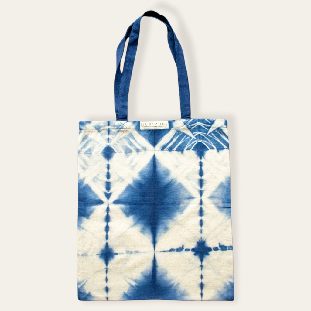 Tie Dye Tote Bag Small Folded Indigo Blue