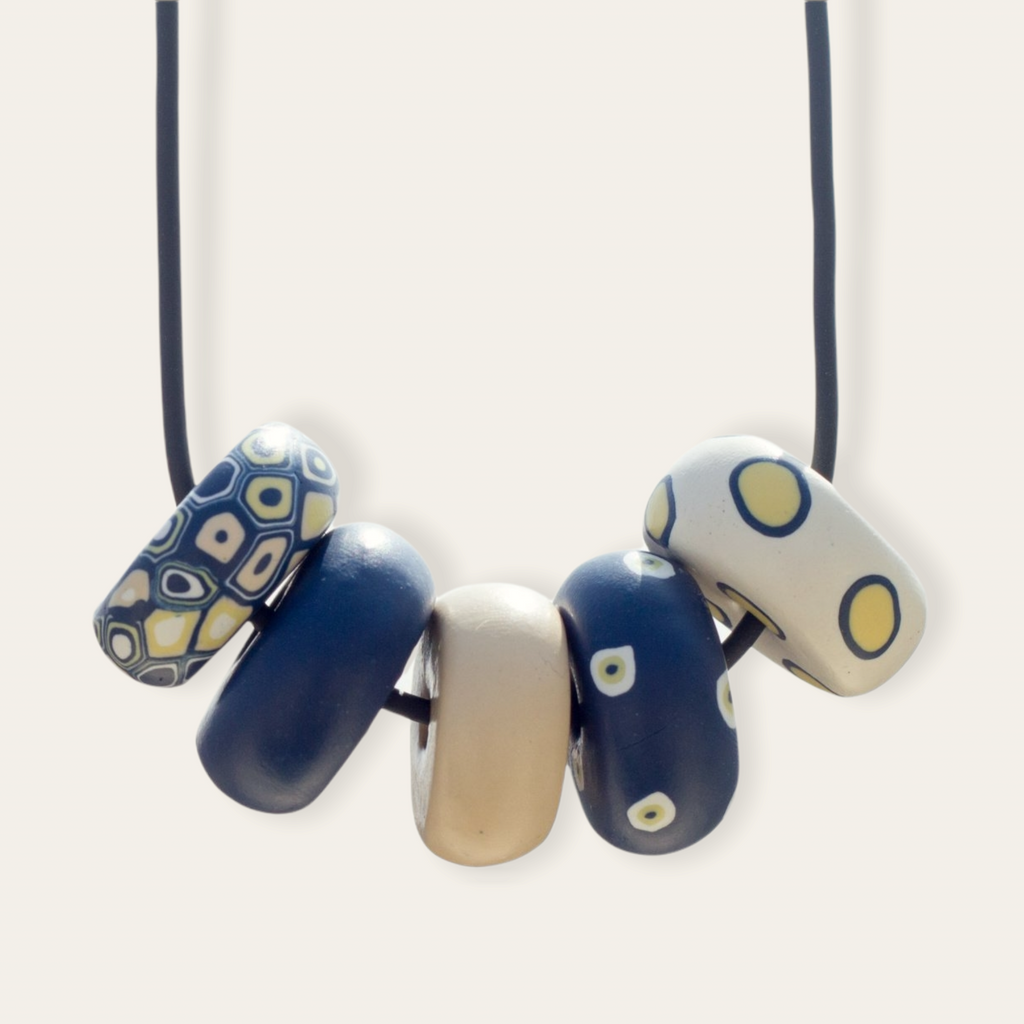 Rondelle - Blue/ Yellow 5 beads