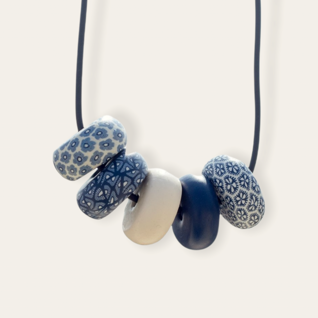 Rondelle - Navy/ White Light 5 beads