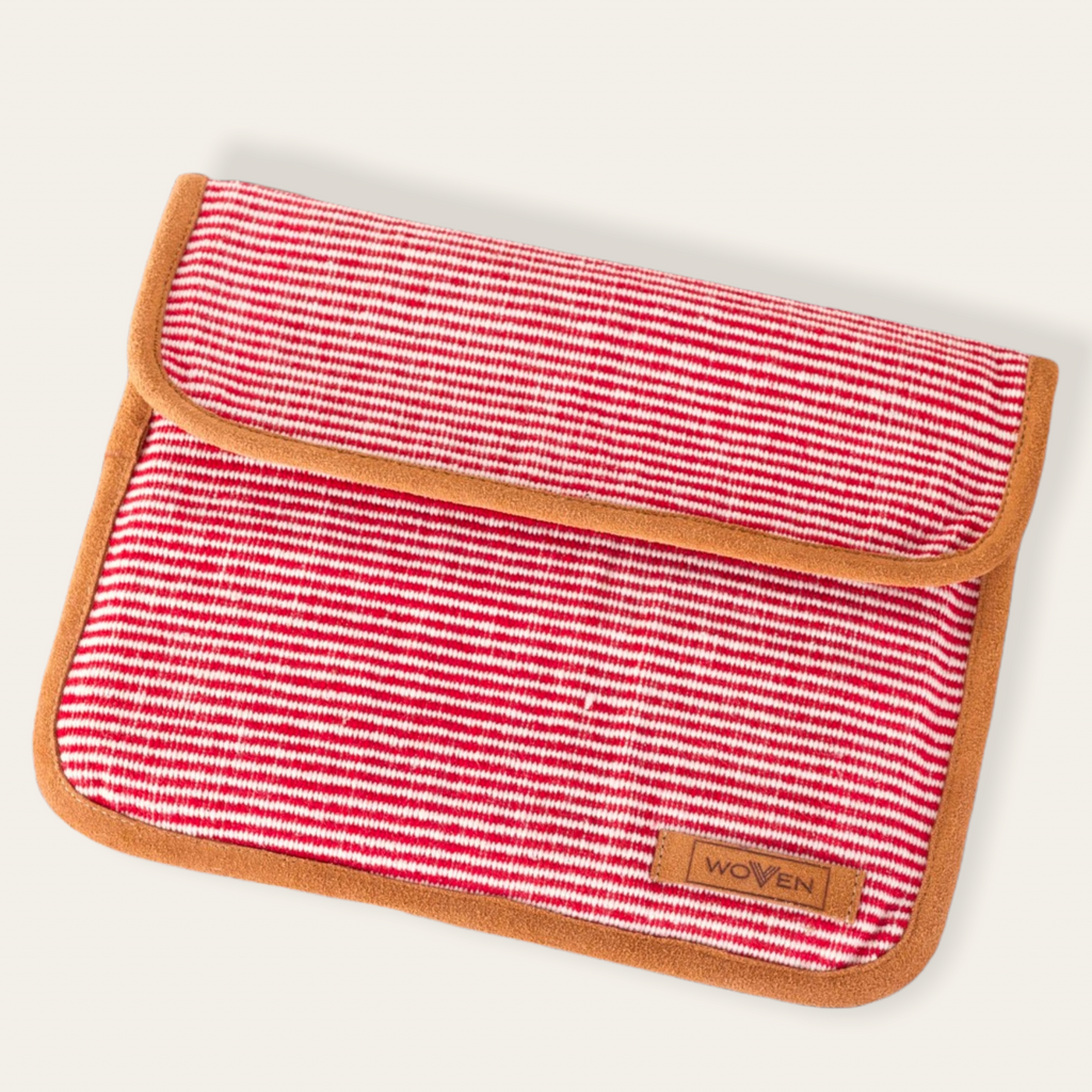iPad Sleeve - Red/ White Finer Stripe Pattern