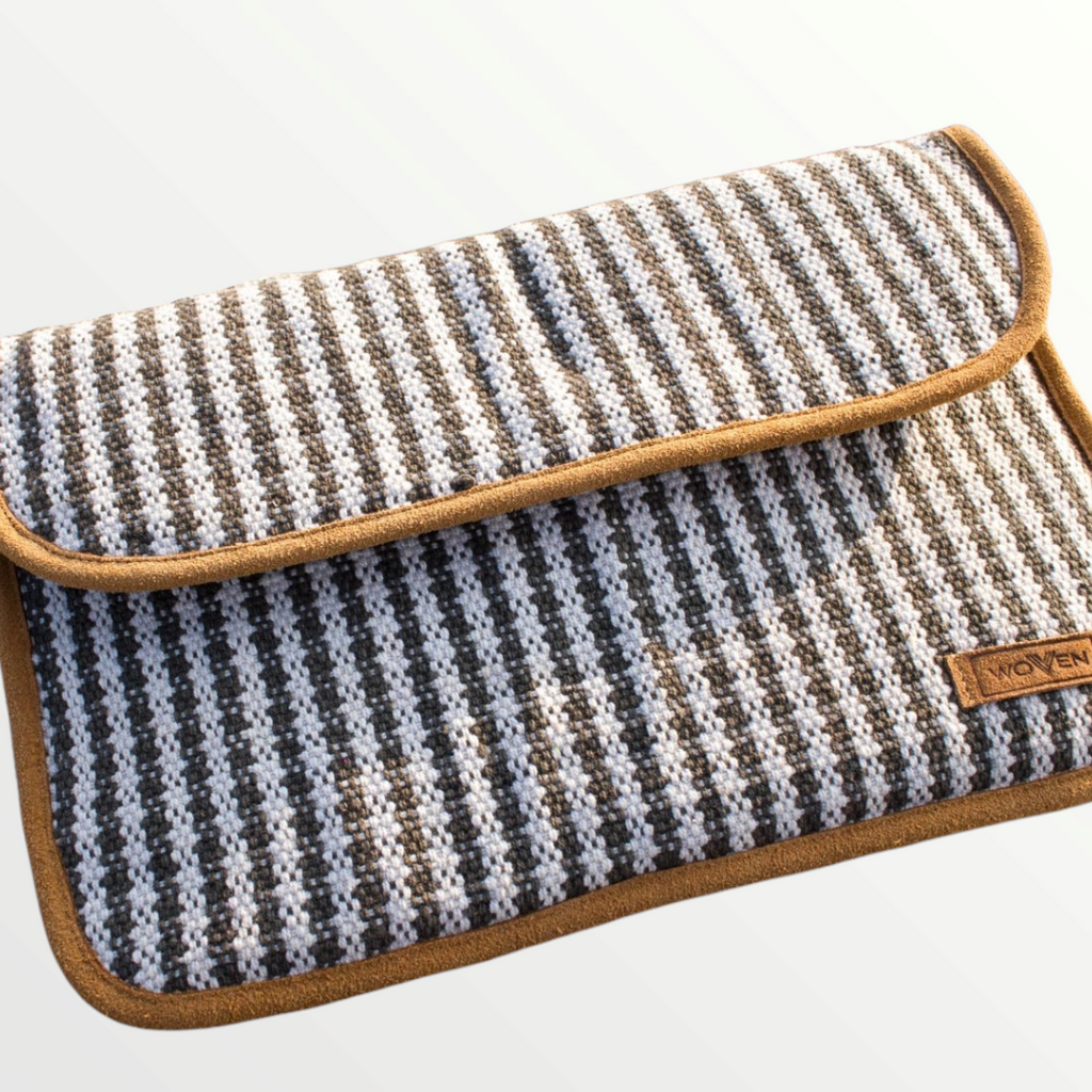 iPad Sleeve - Brown/ Grey/ White Stripe Pattern