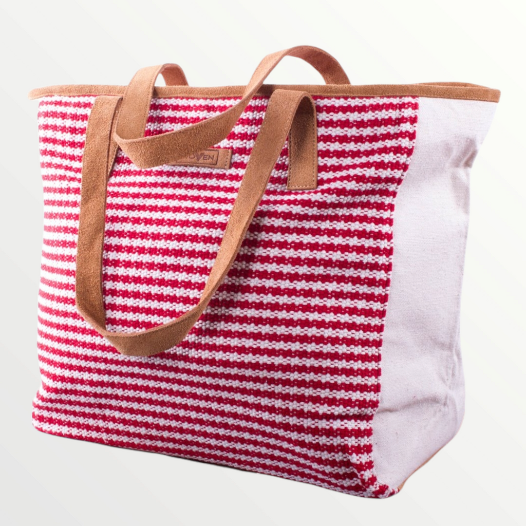 MUNIMUNI Aasha Top Yoga Mat Bag by Woven - Red/ White Thicker Stripe