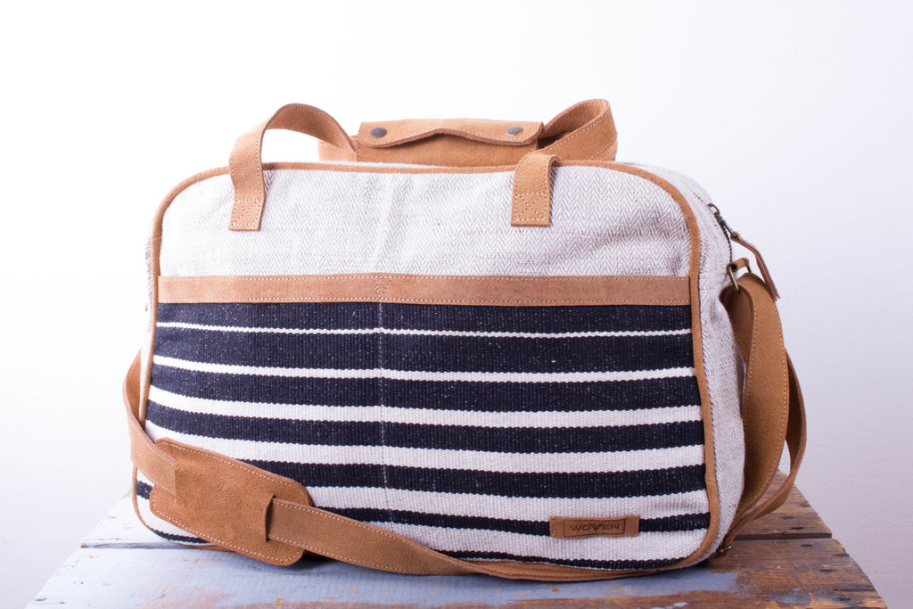 Tour Bag - Black/ White Wider Stripe Pattern - MuniMuni