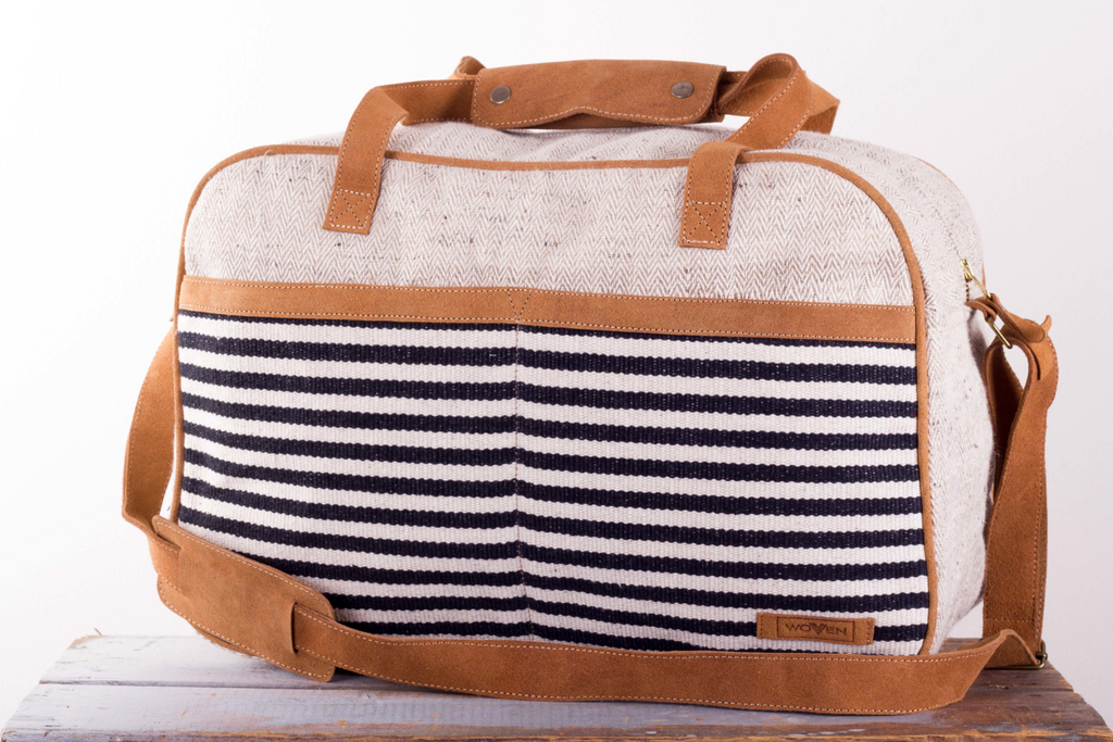 Tour Bag - Black/ White Stripe Pattern - MuniMuni
