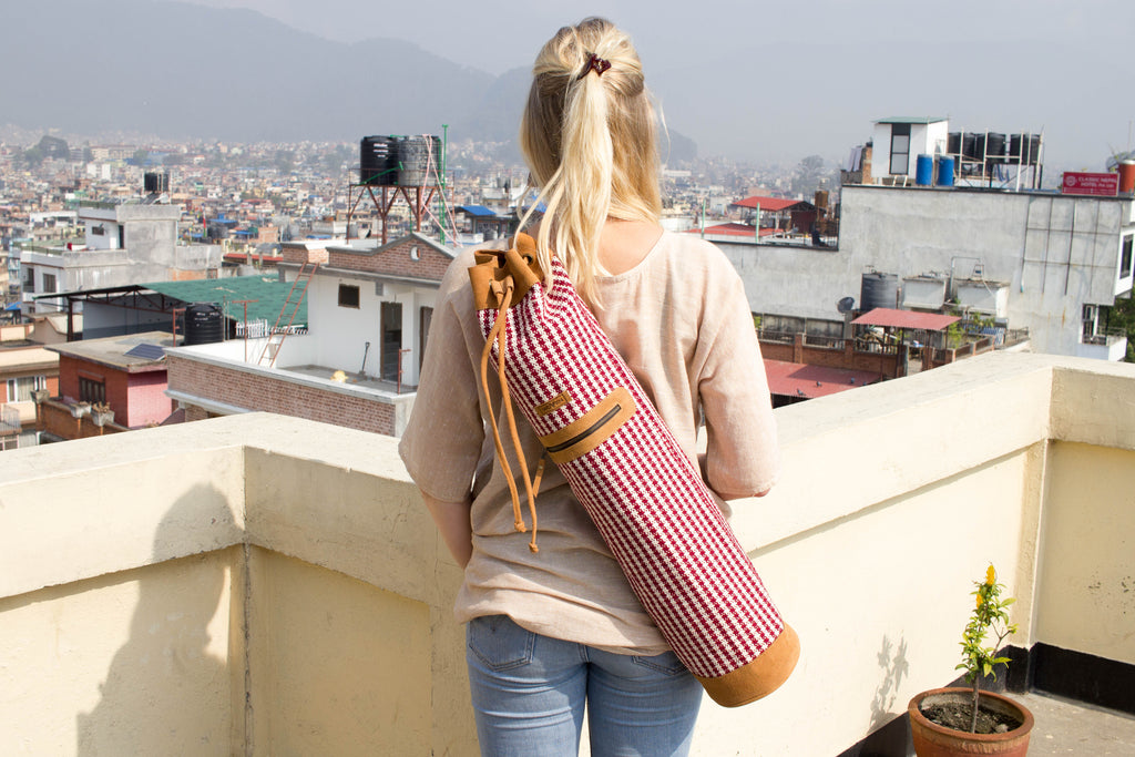 MUNIMUNI Aasha Top Yoga Mat Bag by Woven - Red/ White Thicker Stripe - MuniMuni